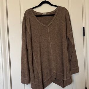 JODIFL Cocoa Asymmetrical V-Neck Sweatshirt